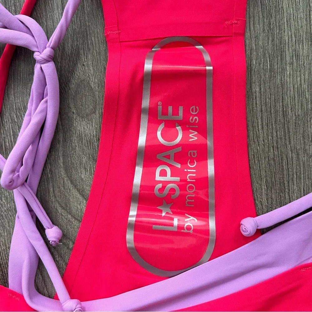 L*SPACE Mackena Layered Bikini Bottom XL Bitsy Cheeky Seamless Hot Cherry Jewel